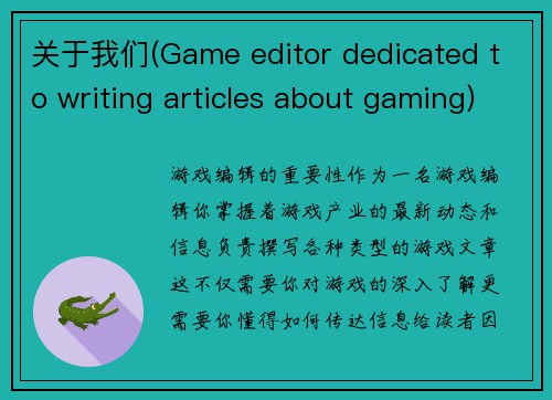关于我们(Game editor dedicated to writing articles about gaming)